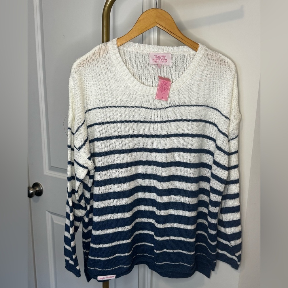 NWT Simply Southern Navy and White Striped Sweater
